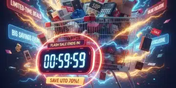 Shopping cart full of discounted items with a countdown timer for flash sales