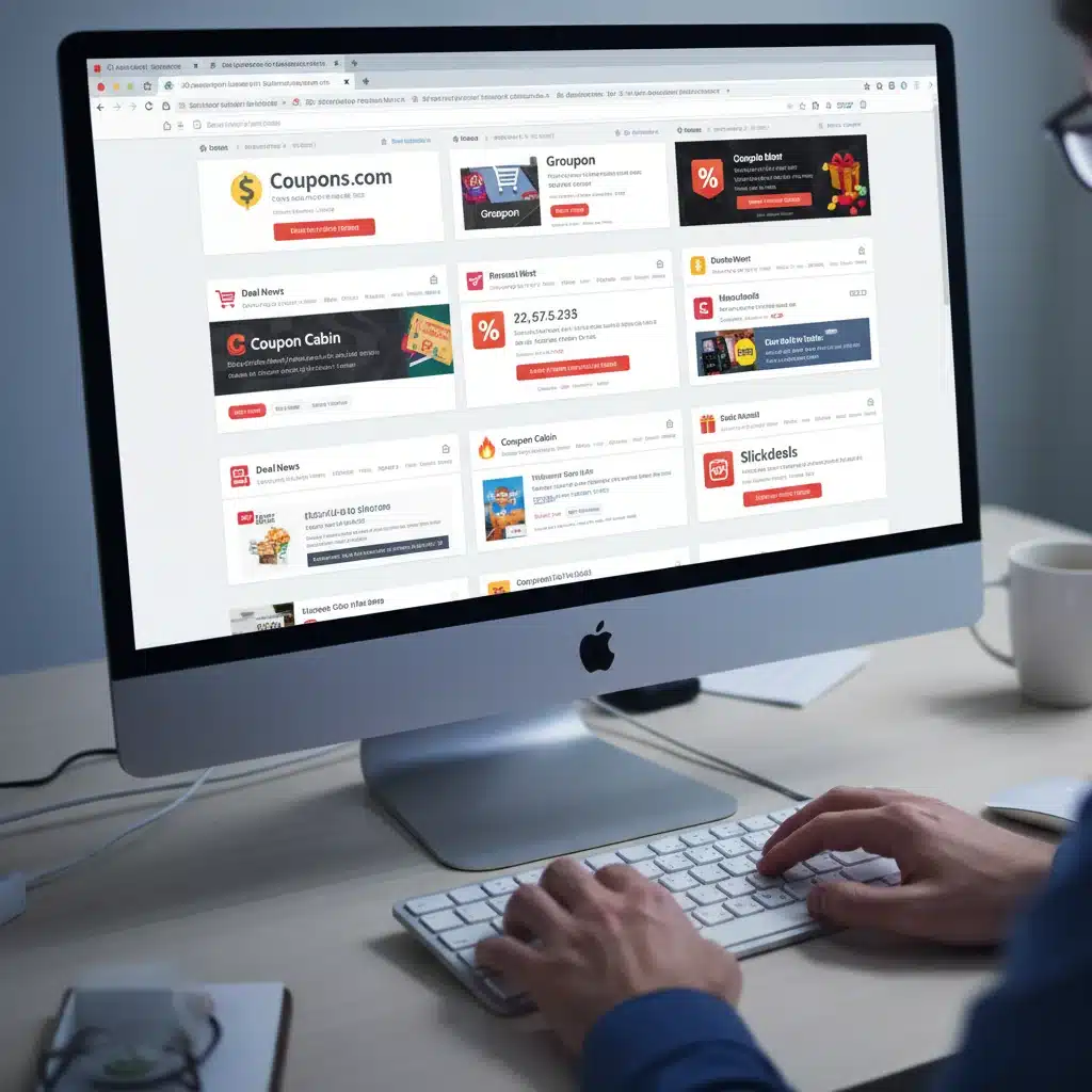 Person actively searching for online deals across multiple coupon websites.