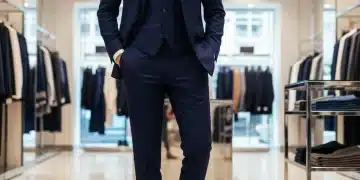 Man wearing a perfectly fitted navy suit, exuding confidence and style