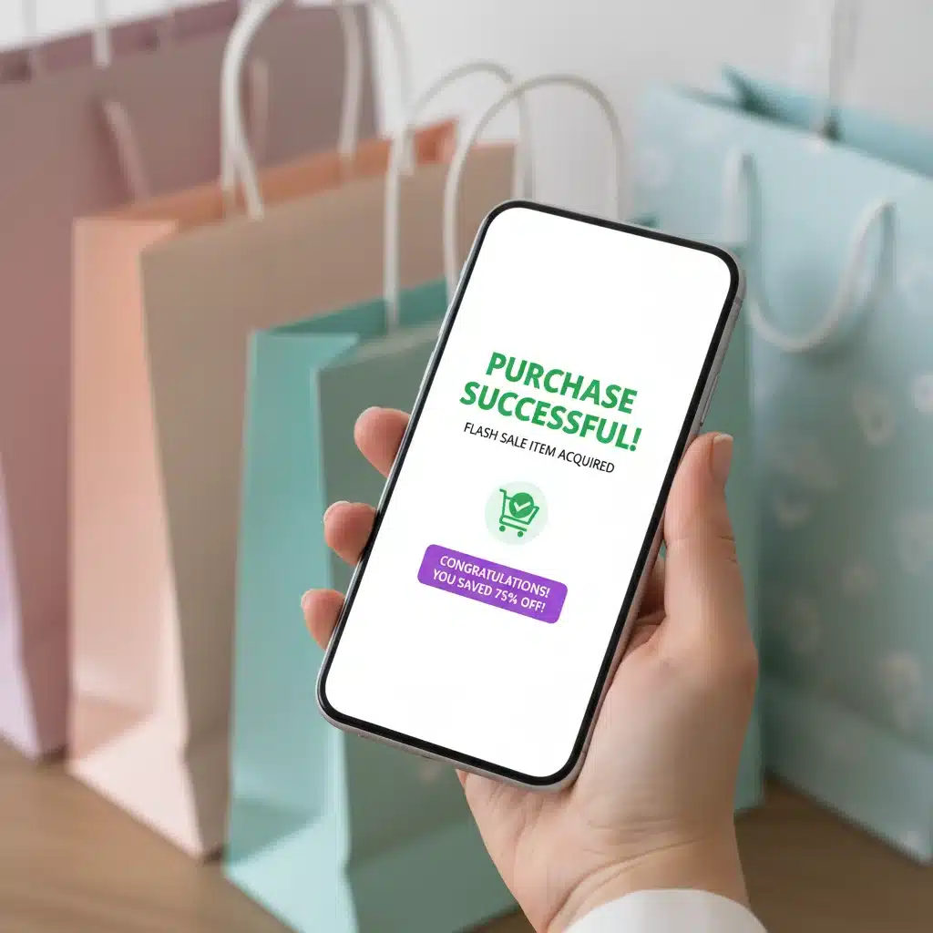 Successful flash sale purchase confirmation on a smartphone