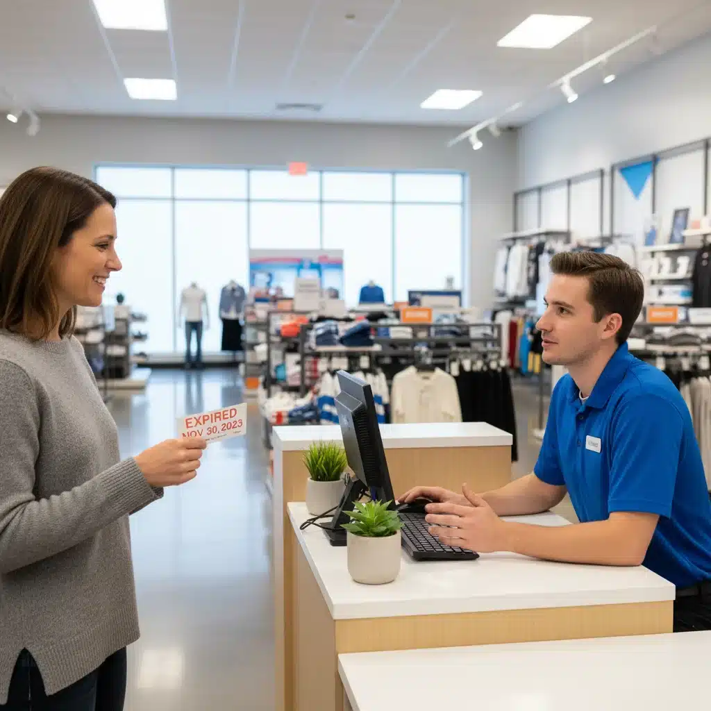 Customer discussing expired coupon with store associate