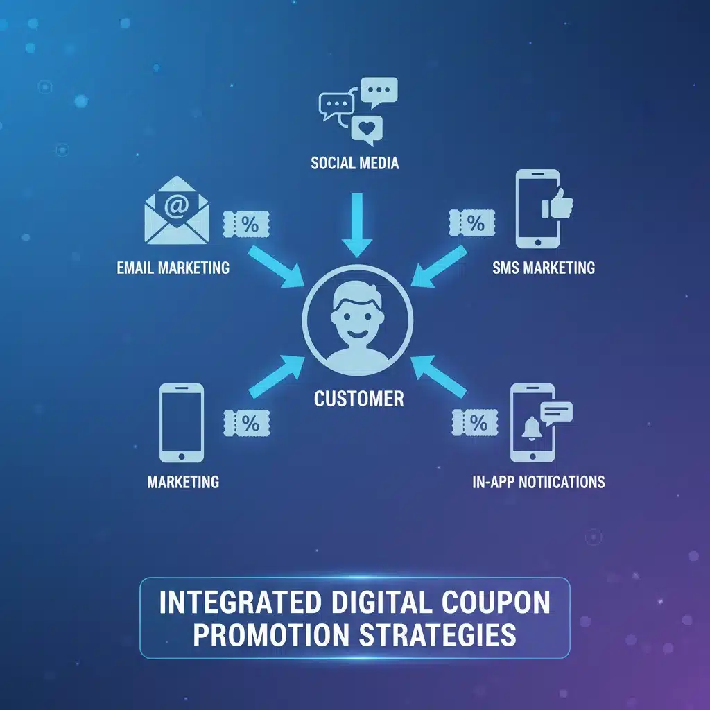 Integrated digital marketing channels promoting coupons to a customer.