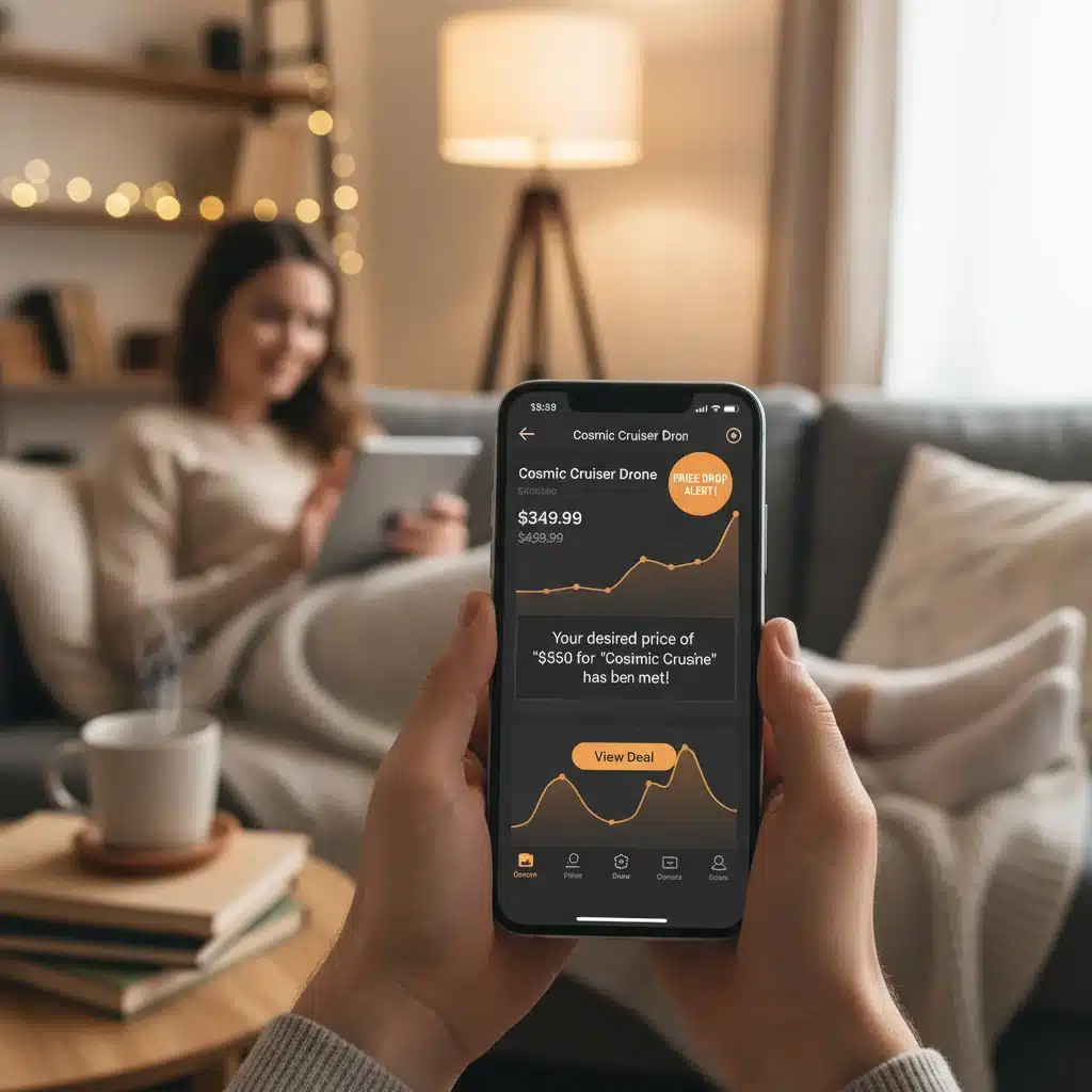 Smartphone displaying a price tracking app notification.